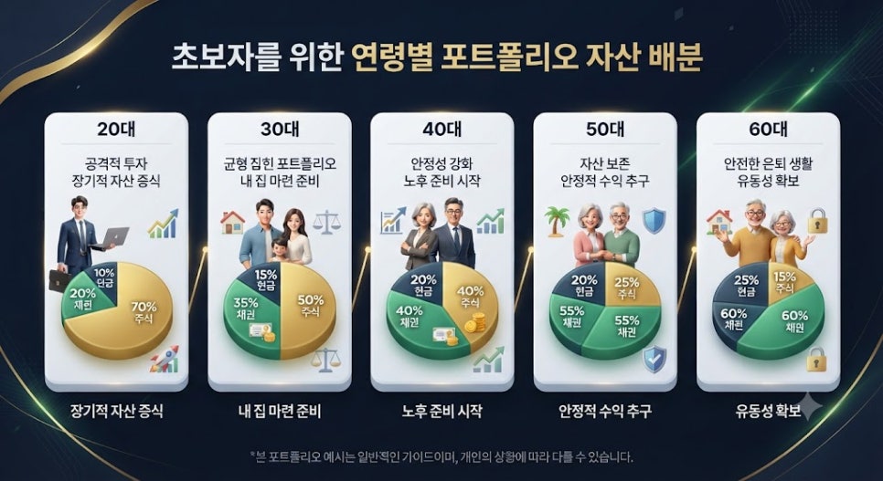 주식 투자 초보를 위한 연령별 포트폴리오 자산 배분 전략(2) 1 주식 투자 초보를 위한 연령별 포트폴리오 자산 배분 전략 인포그래픽