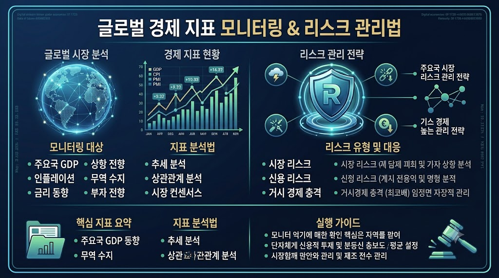 글로벌 경제 지표 모니터링 및 리스크 관리법 총정리 1 글로벌 경제 지표 모니터링 및 리스크 관리법 인포그래픽