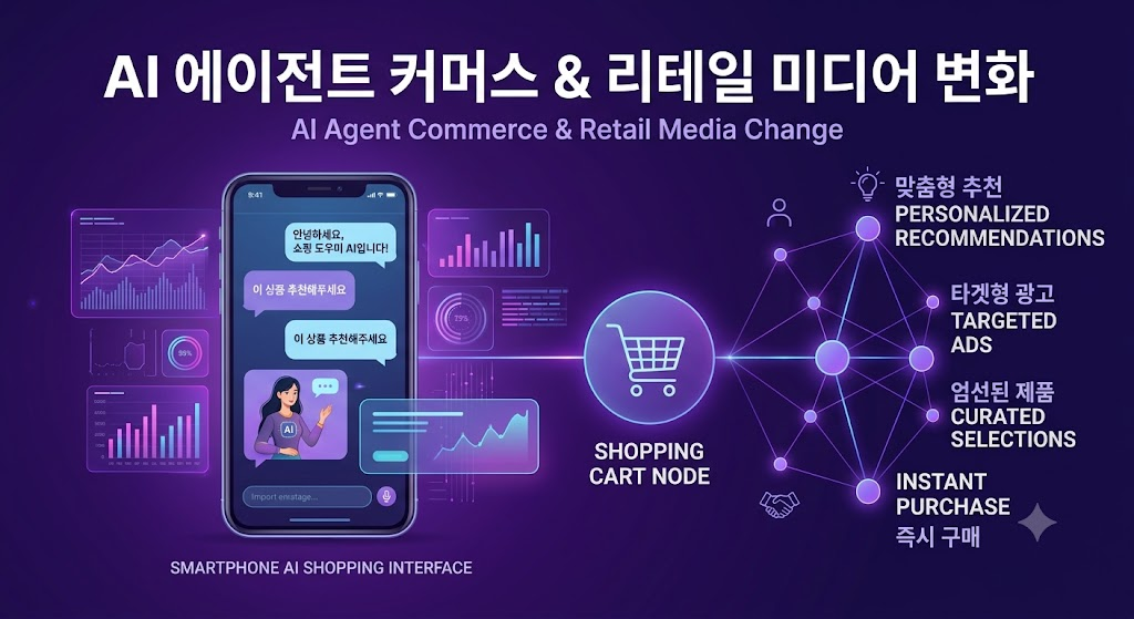 AI 에이전트 커머스 흐름과 리테일 미디어 변화 가이드 인포그래픽